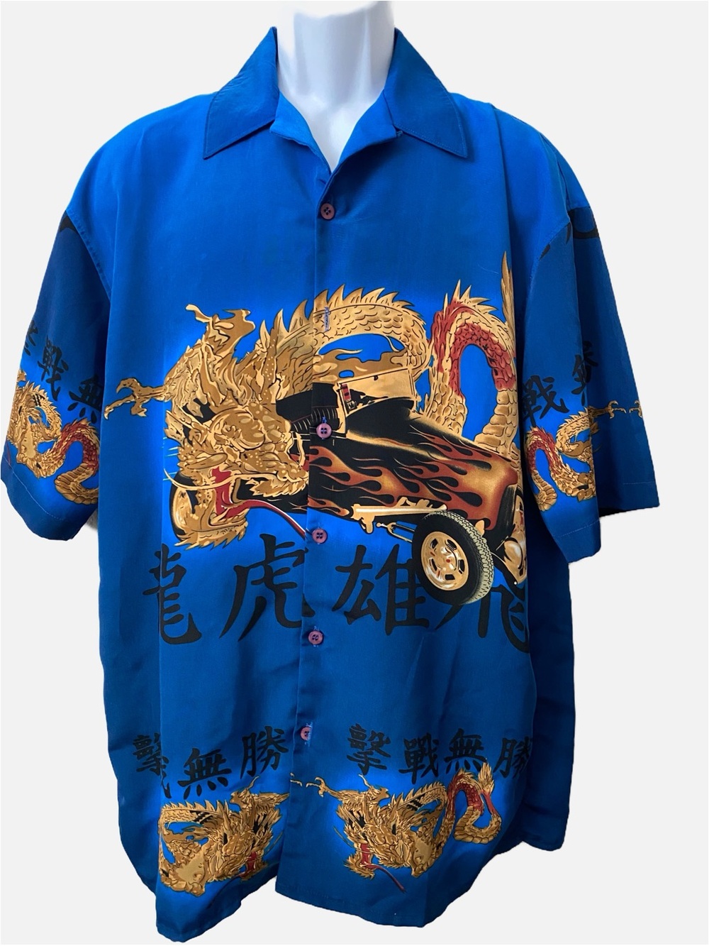Vintage Asian Y2K Moon Short Sleeve Button Down Dragon Hot Rod Streetwear 1990